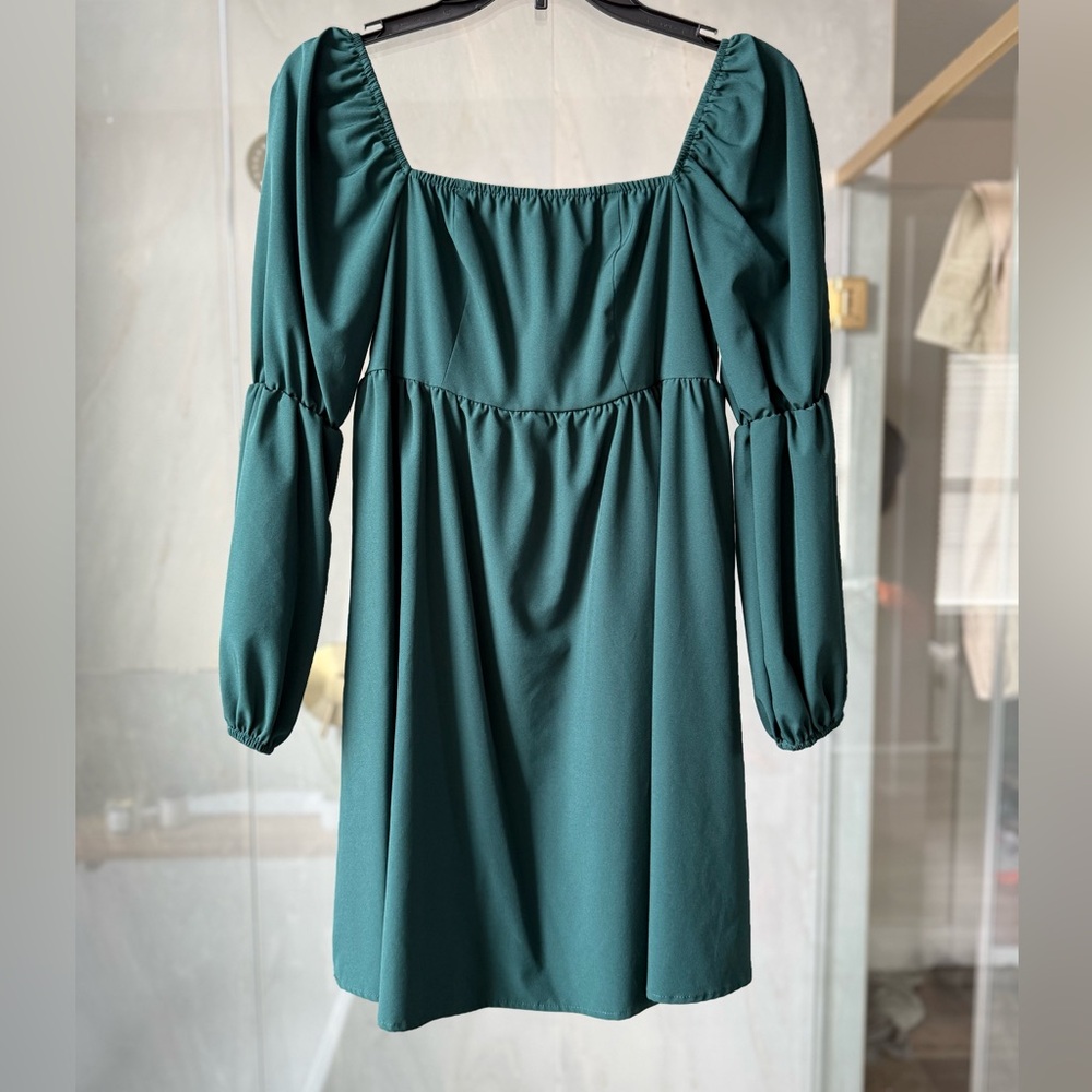 EXLURA Womens Square Neck Dress Puff Sleeve A-Line